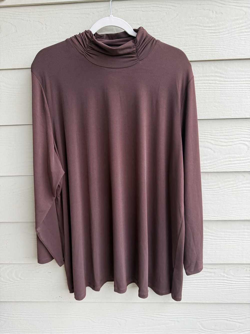 Susan Graver Long Sleeve Mock Neck Top in Mauve Brown